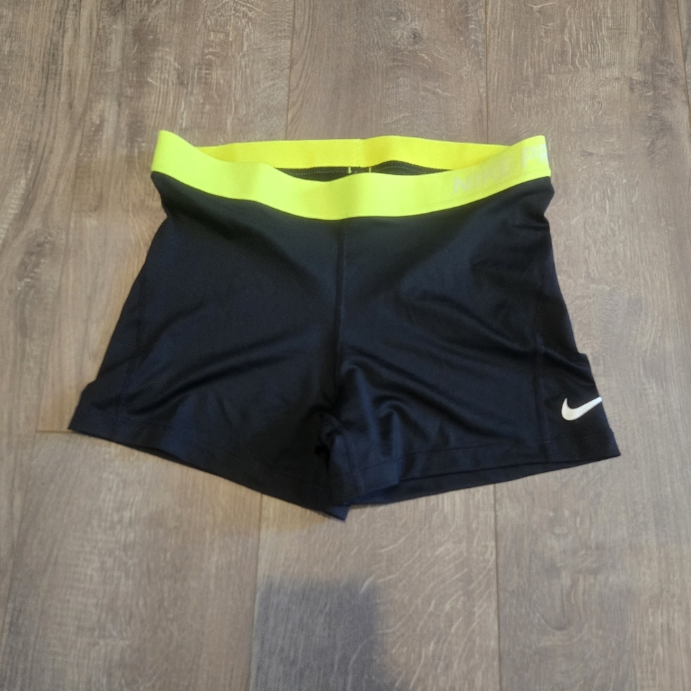 Nike Pro Dri-FIT Black and Neon Yellow Shorts Biker Shorts Cheer Xl Womens Dance